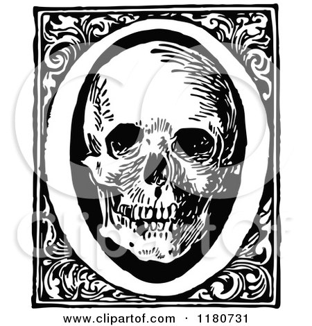 Clipart of a Retro Vintage Black and White Letter O and Skull - Royalty Free Vector Illustration by Prawny Vintage