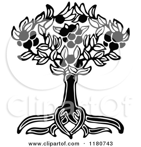 Clipart of a Retro Vintage Black and White Tree and Roots - Royalty Free Vector Illustration by Prawny Vintage