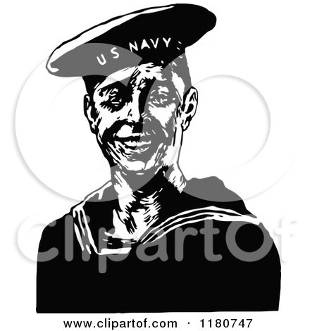 Clipart of a Retro Vintage Black and White Navy Sailor - Royalty Free Vector Illustration by Prawny Vintage