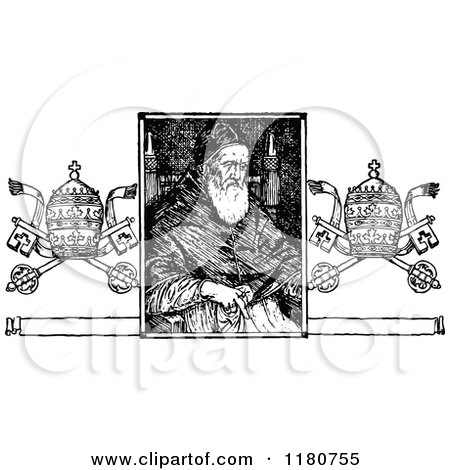 Clipart of a Retro Vintage Black and White Portrait of Pope Julius the Second - Royalty Free Vector Illustration by Prawny Vintage