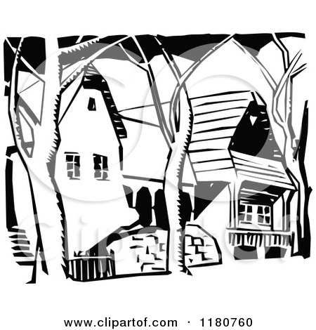Clipart of Retro Vintage Black and White Houses - Royalty Free Vector Illustration by Prawny Vintage