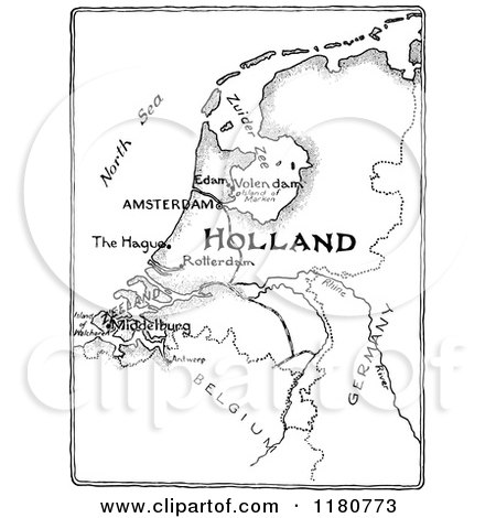 Clipart of a Retro Vintage Black and White Holland Map - Royalty Free Vector Illustration by Prawny Vintage
