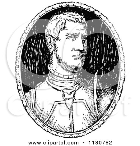 Clipart of a Retro Vintage Black and White Portrait of Giovanni Delle Bande Nere - Royalty Free Vector Illustration by Prawny Vintage