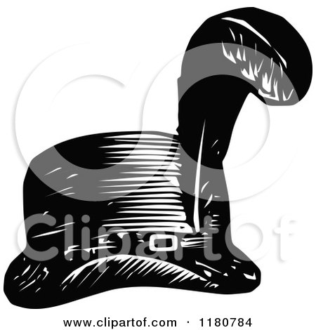 Clipart of a Retro Vintage Black and White Hat with Feather - Royalty Free Vector Illustration by Prawny Vintage
