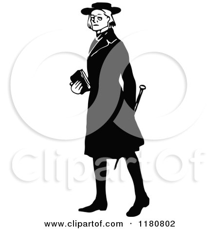 Clipart of a Retro Vintage Black and White Clergyman - Royalty Free Vector Illustration by Prawny Vintage