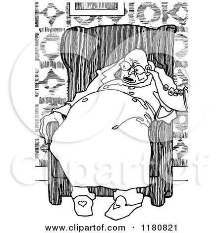 Clipart of a Retro Vintage Black and White Old Man in a Chair - Royalty Free Vector Illustration by Prawny Vintage