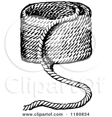 Clipart of a Retro Vintage Black and White Pile of Rope - Royalty Free Vector Illustration by Prawny Vintage