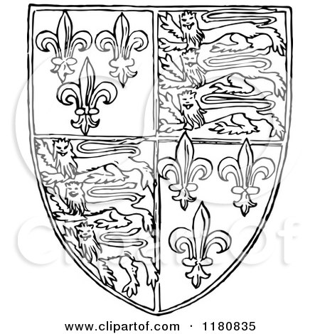 Clipart of a Retro Vintage Black and White Royal Arms of England Shield - Royalty Free Vector Illustration by Prawny Vintage