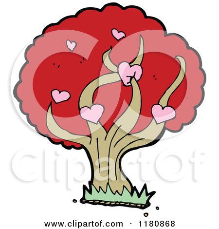 Cartoon of a Tree in Autumn with Hearts - Royalty Free Vector Illustration by lineartestpilot