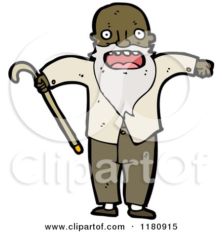Cartoon of an Elderly Black Man with a Cane - Royalty Free Vector Illustration by lineartestpilot