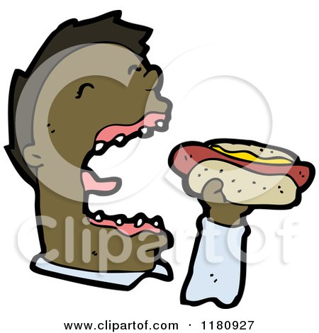 Cartoon of an Black Man Eating a Hot Dog - Royalty Free Vector Illustration by lineartestpilot