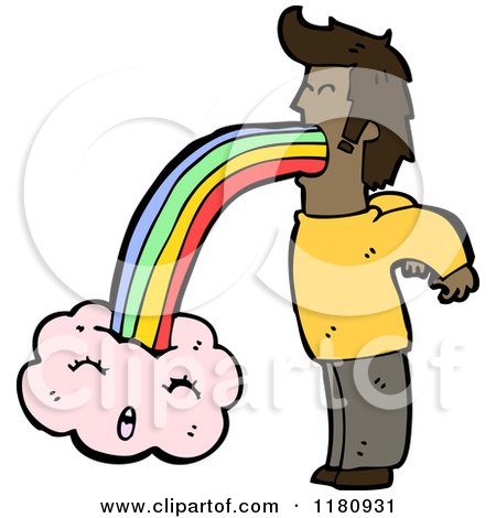 Cartoon of an Black Man Vomiting a Rainbow - Royalty Free Vector Illustration by lineartestpilot
