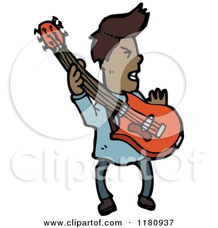 Cartoon of an Black Man with a Guitar - Royalty Free Vector Illustration by lineartestpilot