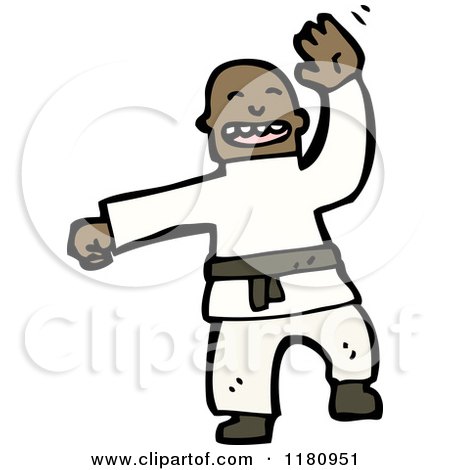 Cartoon of an Black Man Doing Martial Arts - Royalty Free Vector Illustration by lineartestpilot