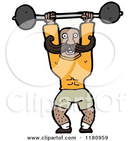 Cartoon of an Black Man Lifting a Barbell - Royalty Free Vector Illustration by lineartestpilot