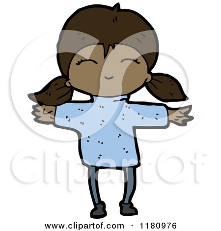 Cartoon of a Black Girl with Pigtails - Royalty Free Vector Illustration by lineartestpilot