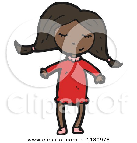 Cartoon of a Black Girl in Pigtails - Royalty Free Vector Illustration by lineartestpilot