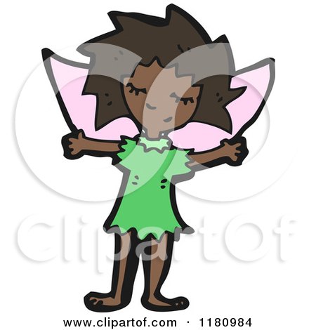Cartoon of a Black Girl Wearing a Fairy Costume - Royalty Free Vector Illustration by lineartestpilot
