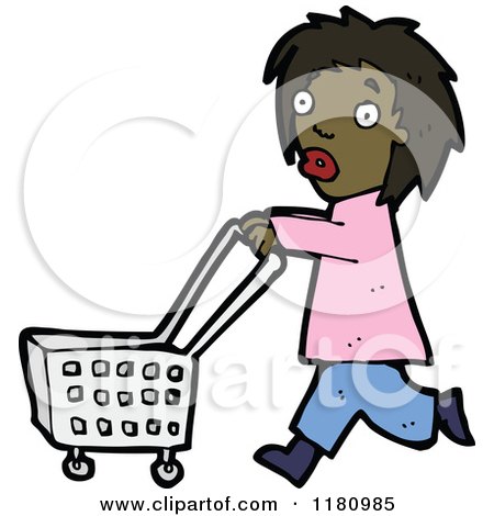 Cartoon of a Black Girl Shopping - Royalty Free Vector Illustration by lineartestpilot