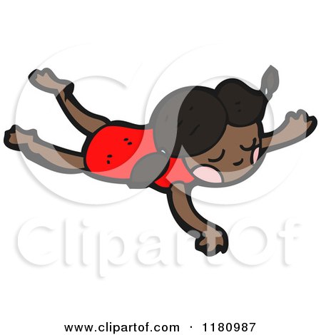 Cartoon of a Black Girl Flying - Royalty Free Vector Illustration by lineartestpilot