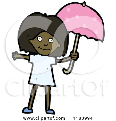 Cartoon of a Black Girl with an Umbrella - Royalty Free Vector Illustration by lineartestpilot