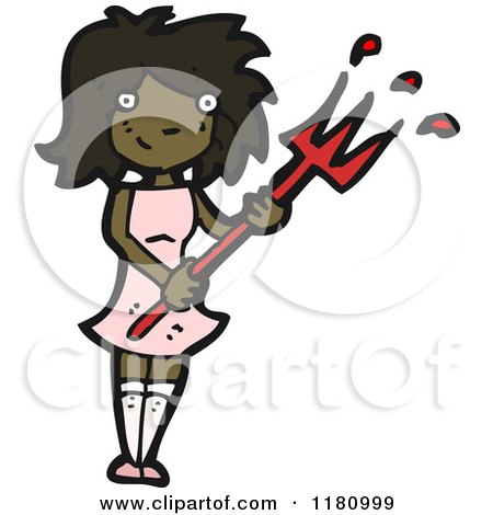Cartoon of a Black Girl in a Devil Cosume - Royalty Free Vector Illustration by lineartestpilot