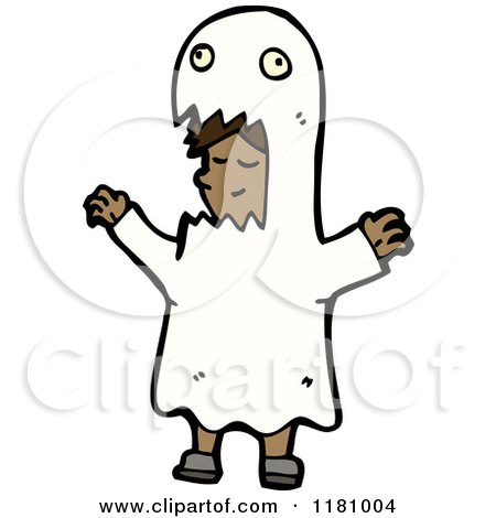 Cartoon of a Black Girl Wearing a Ghost Costume, - Royalty Free Vector Illustration by lineartestpilot