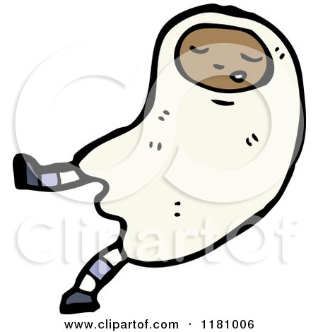 Cartoon of a Black Girl Wearing a Ghost Costume - Royalty Free Vector Illustration by lineartestpilot