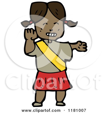 Cartoon of a Black Girl Wearing a Gold Banner - Royalty Free Vector Illustration by lineartestpilot