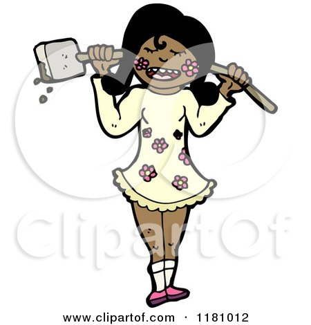 Cartoon of a Black Girl Holding a Barbell - Royalty Free Vector Illustration by lineartestpilot