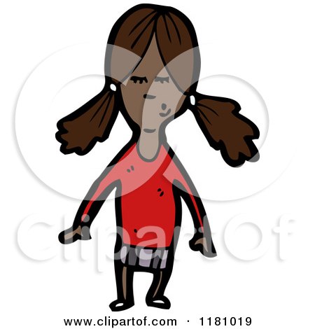 Cartoon of a Black Girl with Pigtails - Royalty Free Vector Illustration by lineartestpilot