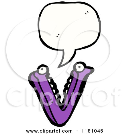 Cartoon of the Alphabet Letter V with a Conversation Bubble - Royalty Free Vector Illustration by lineartestpilot