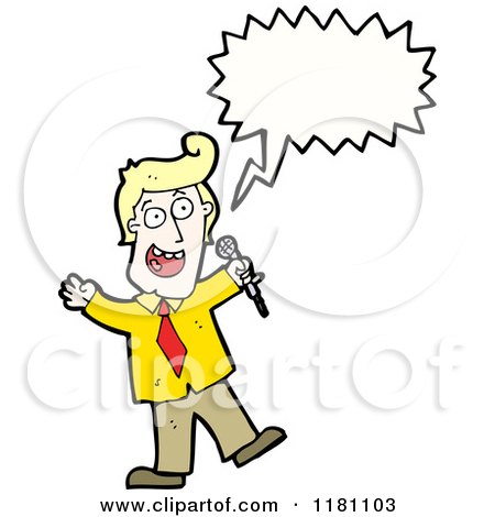 Cartoon of a Man with a Microphone Speaking - Royalty Free Vector Illustration by lineartestpilot