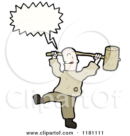Cartoon of a Man with a Mallet Speaking - Royalty Free Vector Illustration by lineartestpilot
