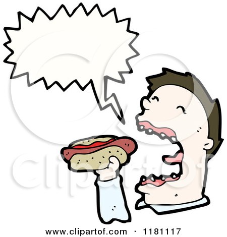 Cartoon of a Man Eating a Hot Dog and Speaking - Royalty Free Vector Illustration by lineartestpilot