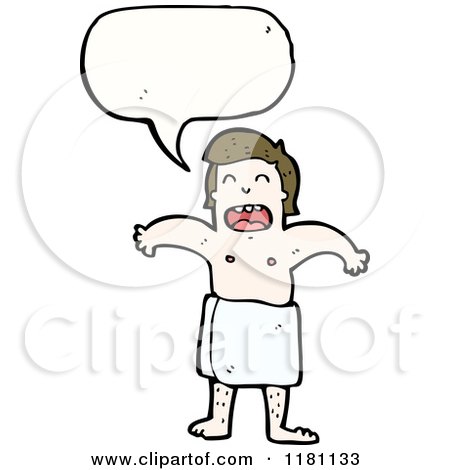 Cartoon of a Man in a Bath Towell Speaking - Royalty Free Vector Illustration by lineartestpilot