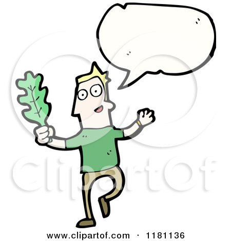 Cartoon of a Man Holding a Leaf Speaking - Royalty Free Vector Illustration by lineartestpilot