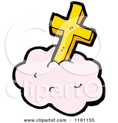 Cartoon of a Golden Cross on a Cloud - Royalty Free Vector Illustration by lineartestpilot