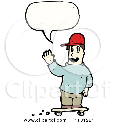 Cartoon of a Boy on a Skateboard Speaking - Royalty Free Vector Illustration by lineartestpilot