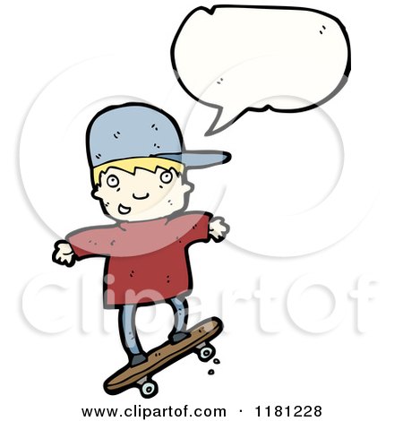 Cartoon of a Boy Skateboarding Speaking - Royalty Free Vector Illustration by lineartestpilot