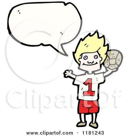 Cartoon of a Boy Playing Soccer Speaking - Royalty Free Vector Illustration by lineartestpilot
