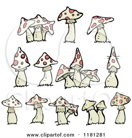 Cartoon of Spotted Mushrooms - Royalty Free Vector Illustration by lineartestpilot