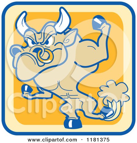Cartoon of a Angry Bull Mascot Holding up a Fist Hoof - Royalty Free Vector Clipart by Andy Nortnik