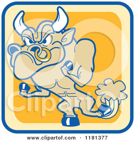 Cartoon of a Angry Bull Mascot Holding up Fist Hooves - Royalty Free Vector Clipart by Andy Nortnik