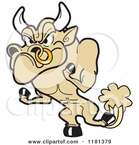 Cartoon of a Angry Bull Mascot Holding up Fist Hooves - Royalty Free Vector Clipart by Andy Nortnik