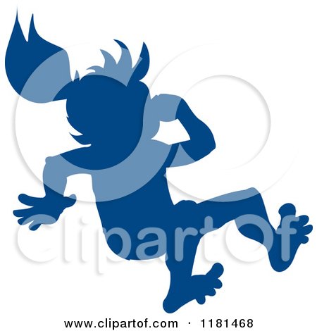 Clipart of a Silhouetted Blue Swimmer Girl Plugging Her Nose and Jumping - Royalty Free Vector Illustration by Johnny Sajem