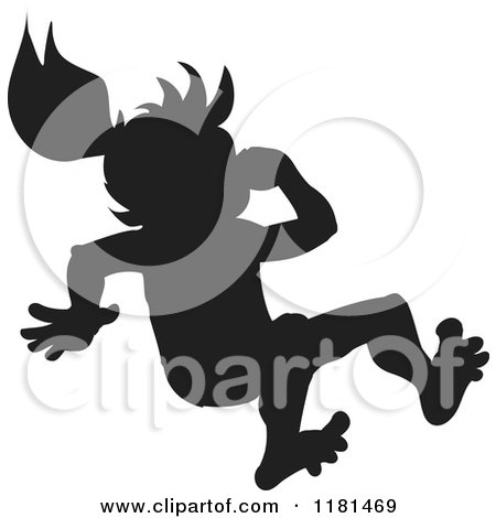 Clipart of a Silhouetted Swimmer Girl Plugging Her Nose and Jumping - Royalty Free Vector Illustration by Johnny Sajem