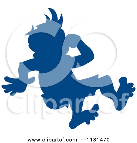 Clipart of a Silhouetted Blue Swimmer Boy Plugging His Nose and Jumping - Royalty Free Vector Illustration by Johnny Sajem