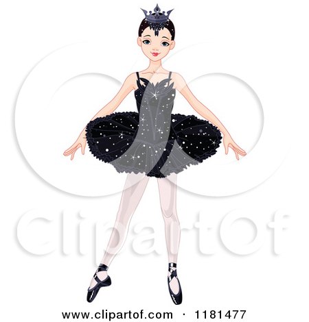Cartoon of a Blond Ballerina in a Black Tutu and Crown - Royalty Free Vector Clipart by Pushkin