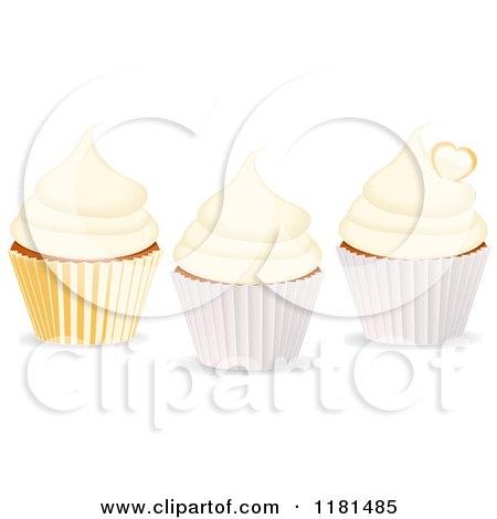 Clipart of Three Vanilla Cupcakes - Royalty Free Vector Illustration by elaineitalia